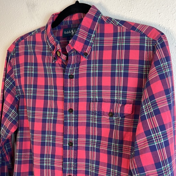 Ralph Lauren long sleeved button down womens shirt size S pink purple plaid - Picture 2 of 7